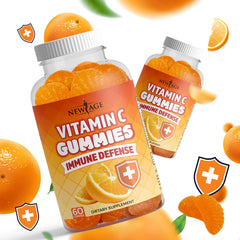 Child-friendly NEW AGE Vitamin C Gummies bottle on kitchen counter