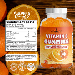 Close-up of orange gummies from NEW AGE Vitamin C Gummies container