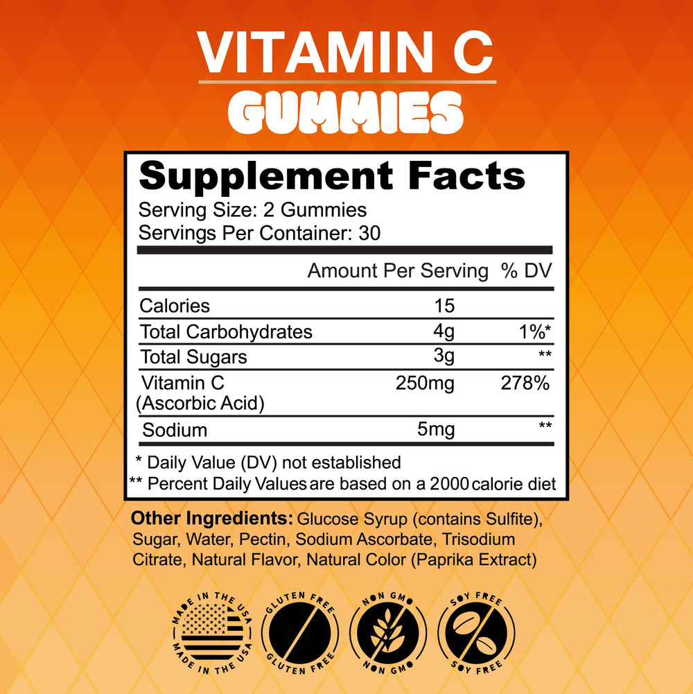 Label detail for NEW AGE Vitamin C Gummies highlights gluten-free claim.
