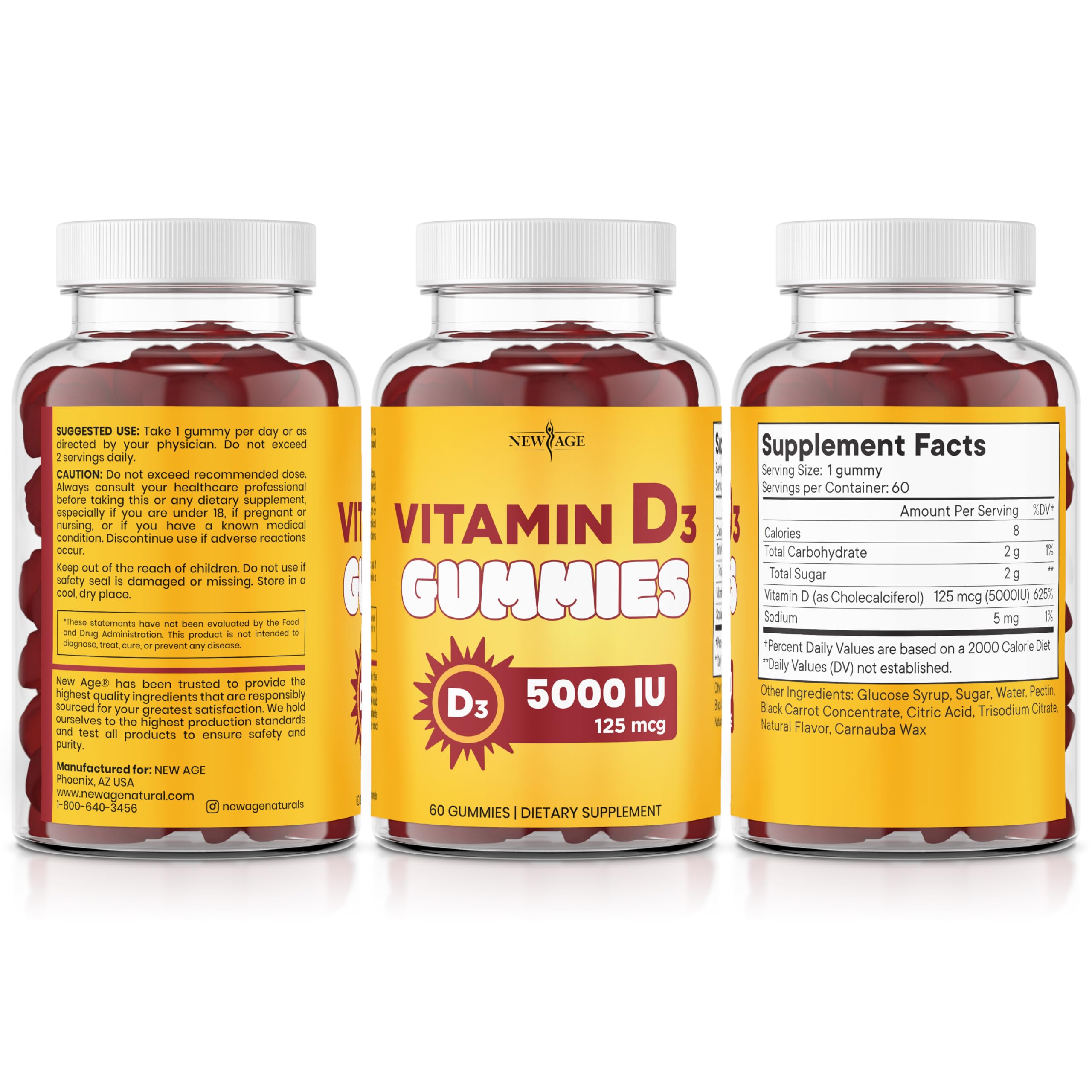 New Age Vitamin D3 Gummies serving with glass of water