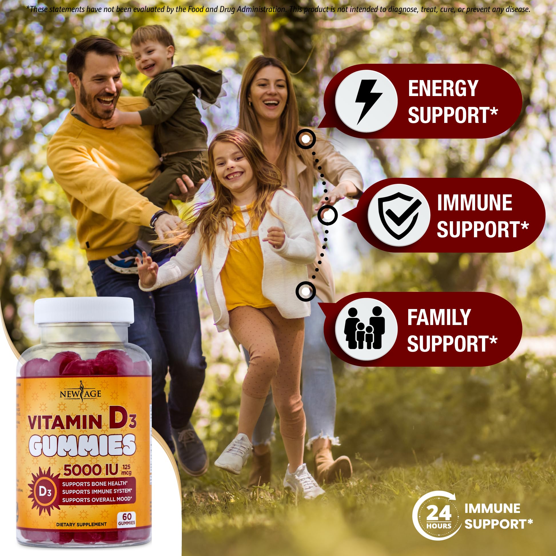 Two NEW AGE vitamin D3 gummy bottles for a convenient daily routine