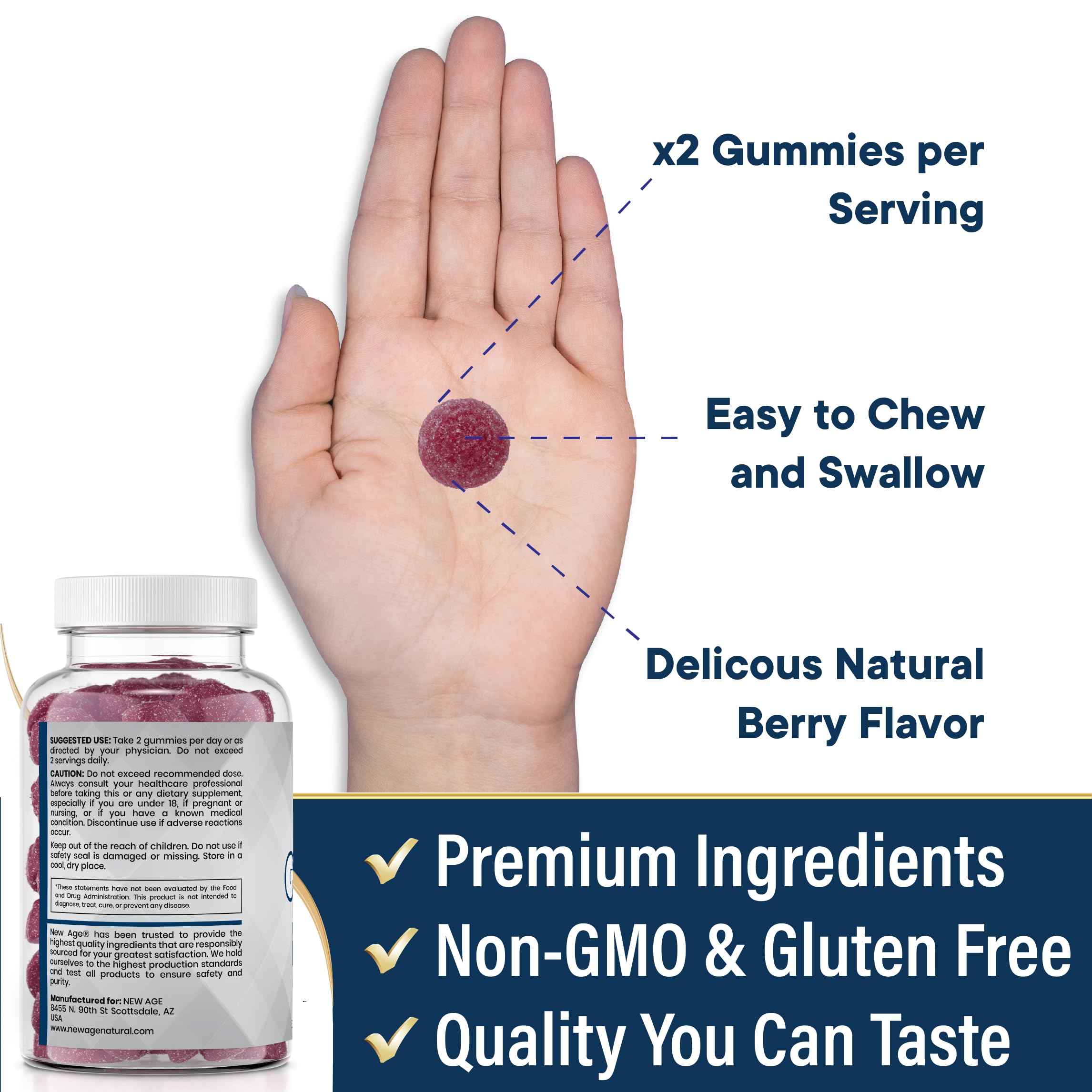 NEW AGE Zinc Gummies allergen-free icon communicates dairy, gluten, and soy free.