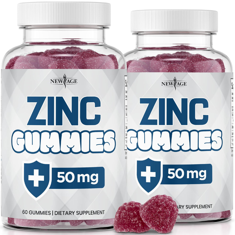 NEW AGE Zinc Gummies bottle pour shows easy daily immune support.