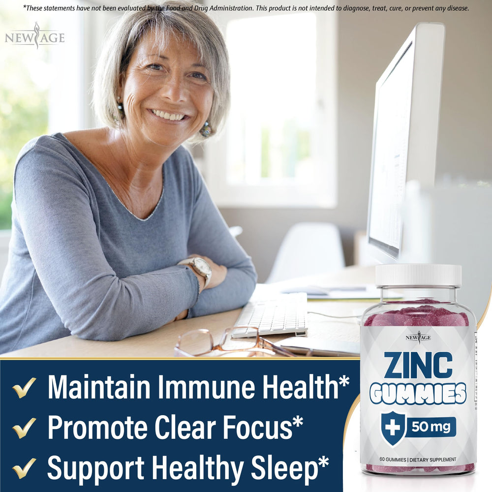 New Age Zinc Gummies gummy close-up reveals chewy texture for easy daily consumption.