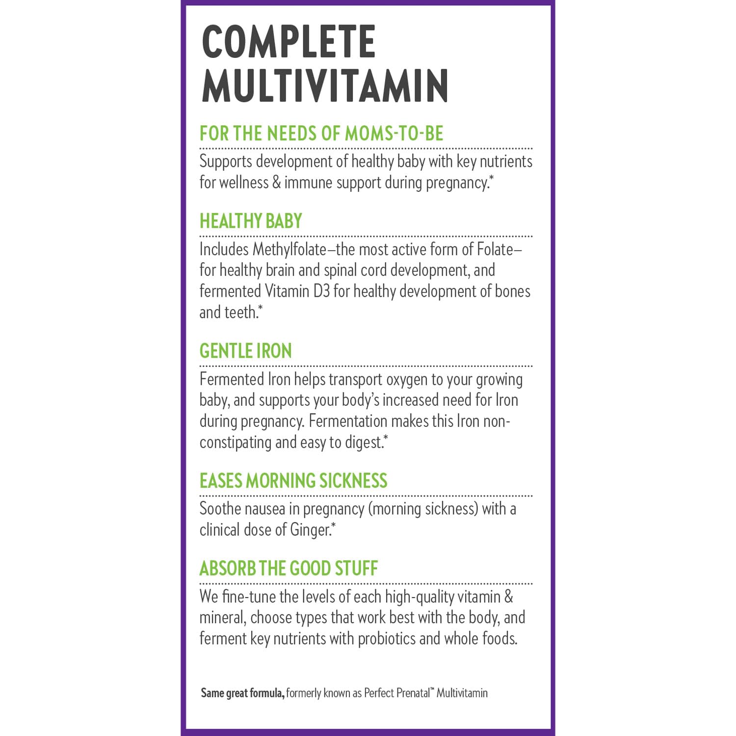 Non-GMO, vegetarian, gluten-free certifications on New Chapter Prenatal bottle.