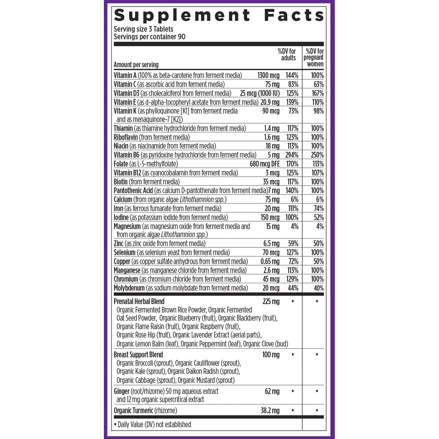Organic vegetables and herbs base of New Chapter Prenatal supplement.