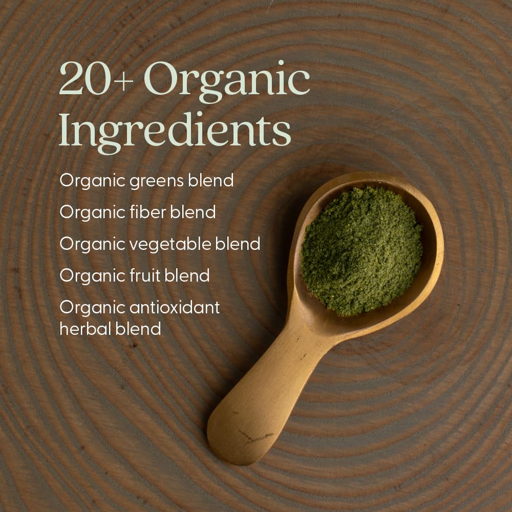 Ingredient panel featuring spirulina and chlorella in All-Flora Digestive Super Greens