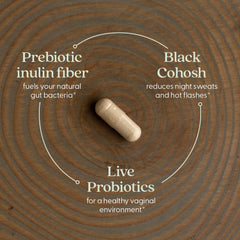 New Chapter All-Flora capsules promoting vaginal microbiome balance.