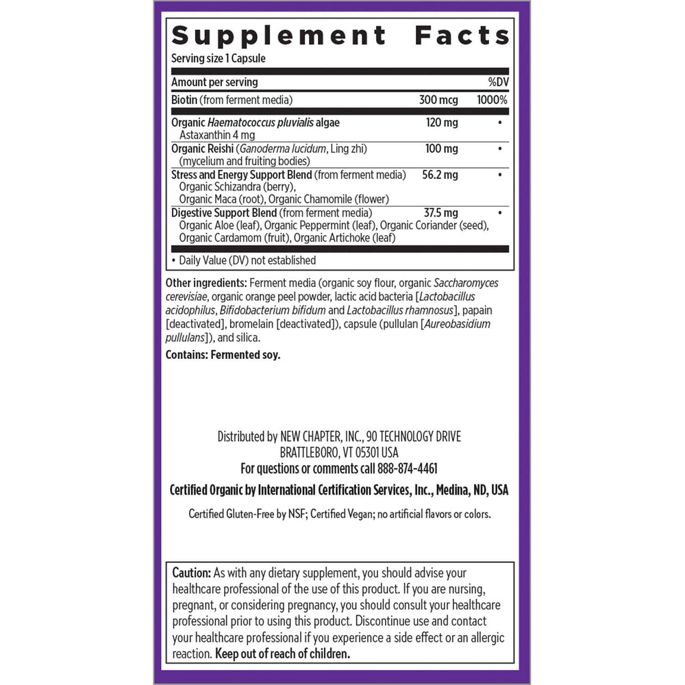 New Chapter astaxanthin from algae emphasizes skin vitality potential.