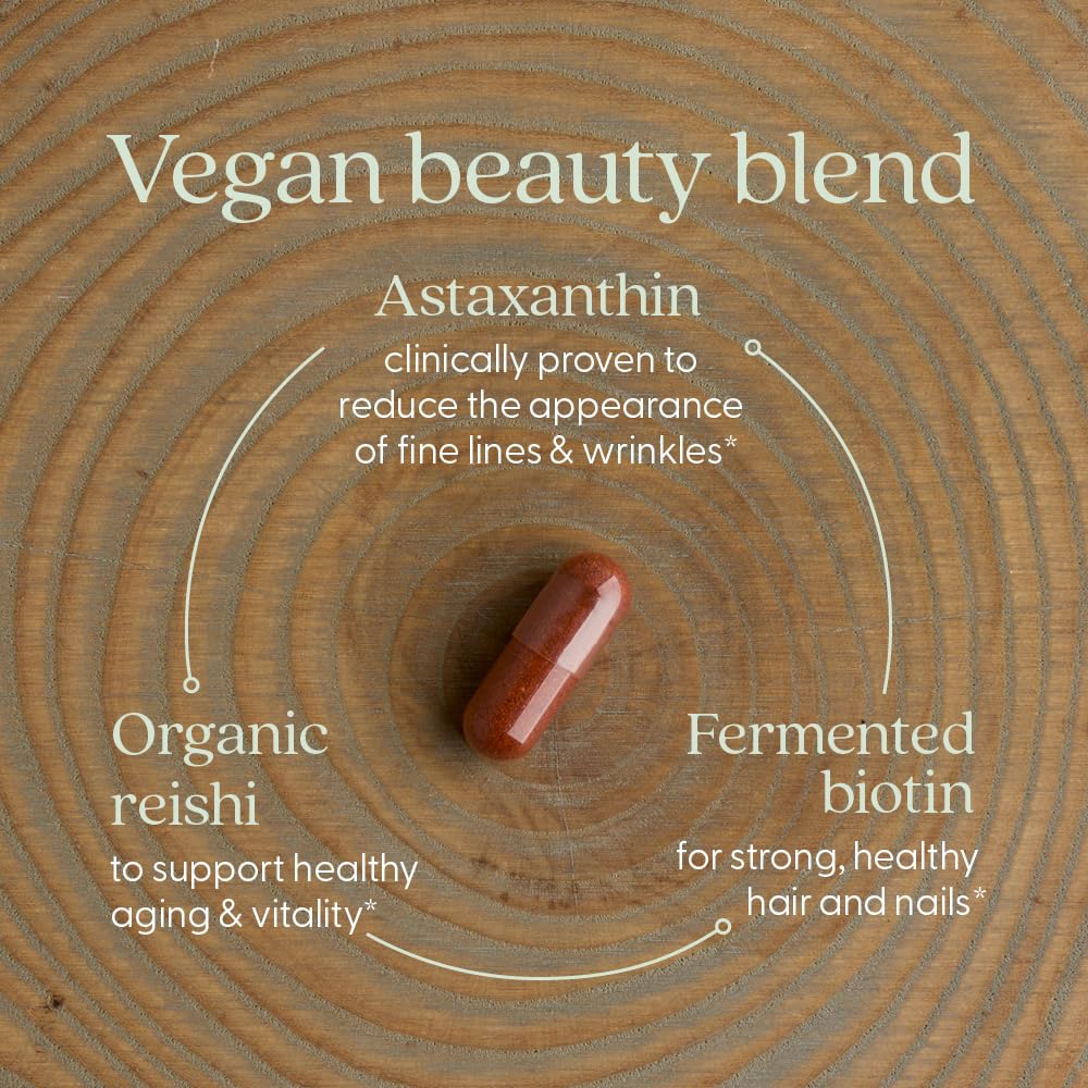New Chapter astaxanthin capsules close-up emphasizes antioxidant support for skin vitality.