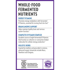 New Chapter B Complex on store shelf packaging signaling vegan and gluten-free features