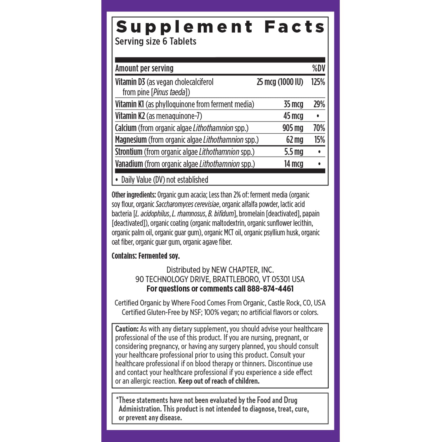 New Chapter calcium organic label with USDA certification