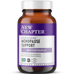 New Chapter Estrotone bottle on shelf highlighting natural menopause support.