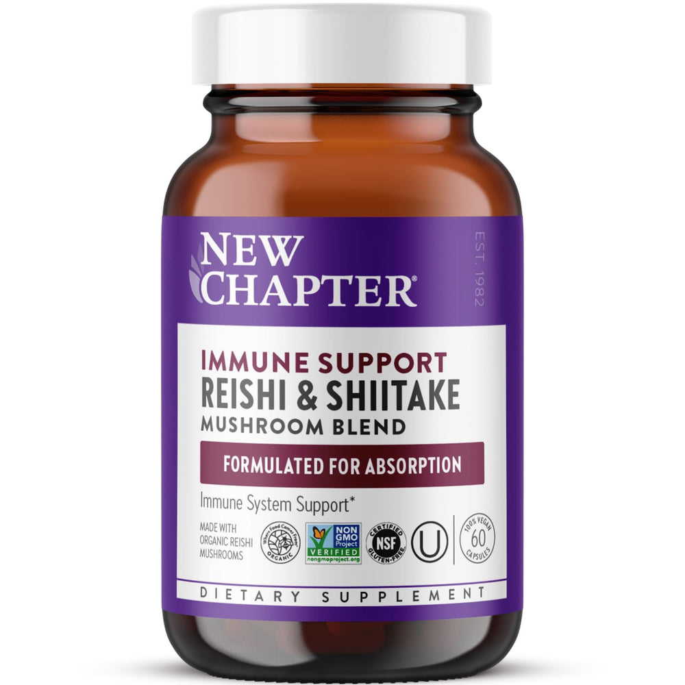 New Chapter Immune Support bottle featuring the immune-supporting mushroom blend.