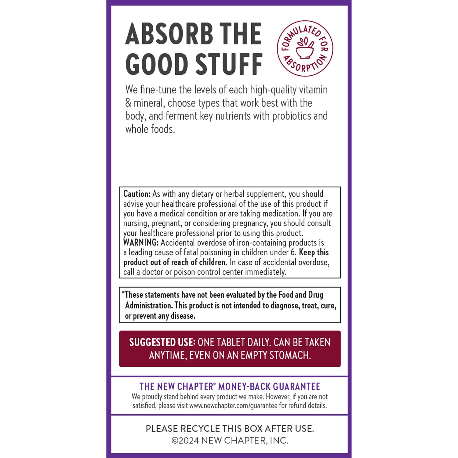 Gluten-free and dairy-free label highlight plant-based, allergen-friendly iron.
