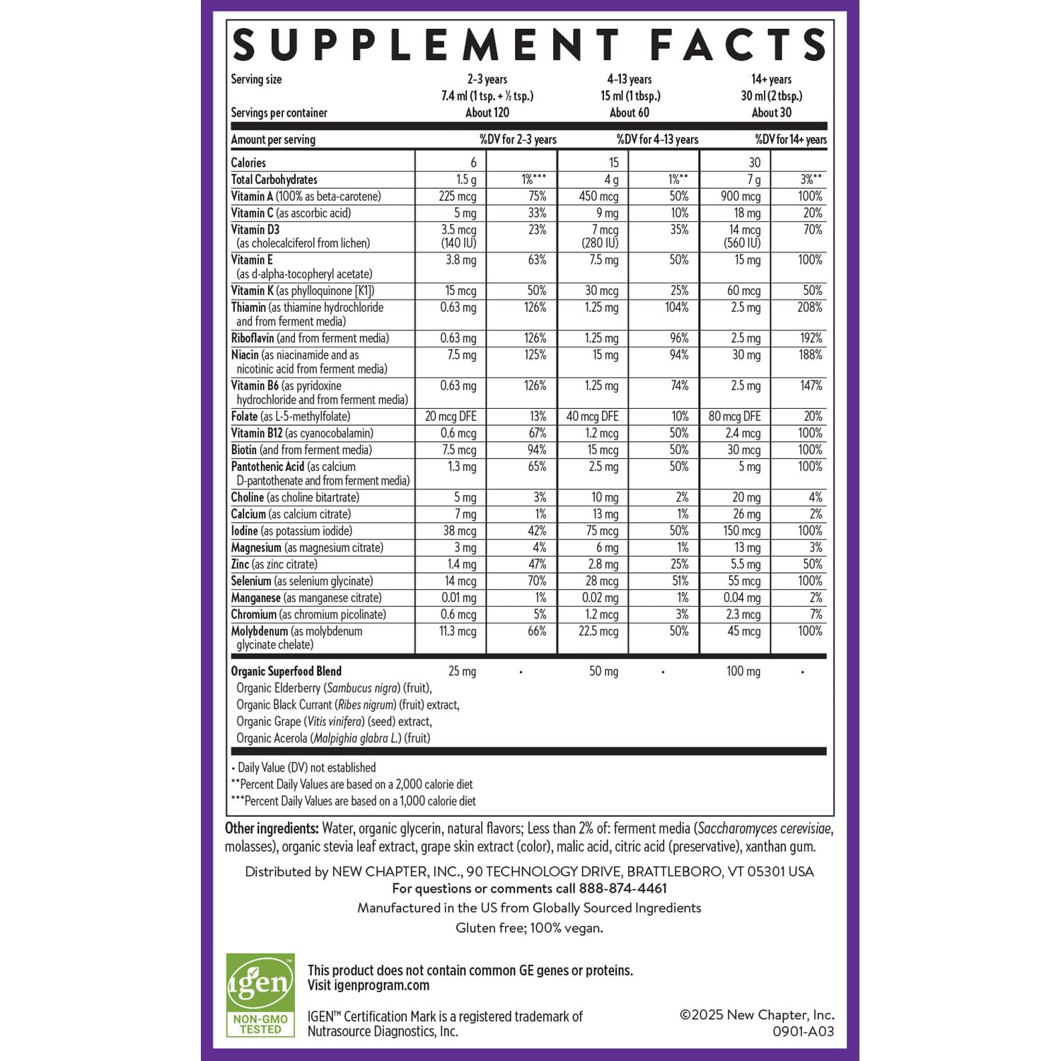 New Chapter liquid multivitamin gluten-free non-GMO vegan formula.