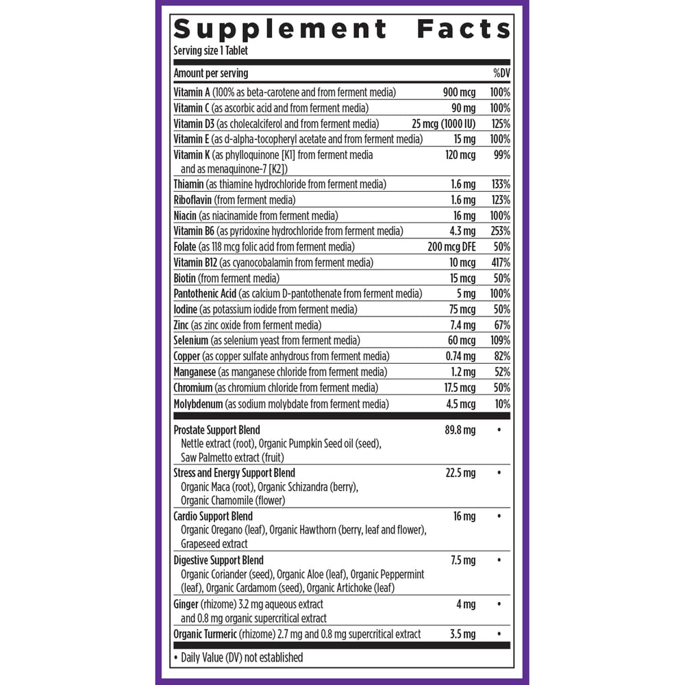 New Chapter Men’s Multivitamin 40+ organic vegetables and herbs ensure clean ingredients.