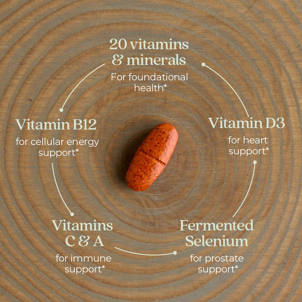 New Chapter Men’s Multivitamin 55+ label detail—clear organic, fermented nutrients