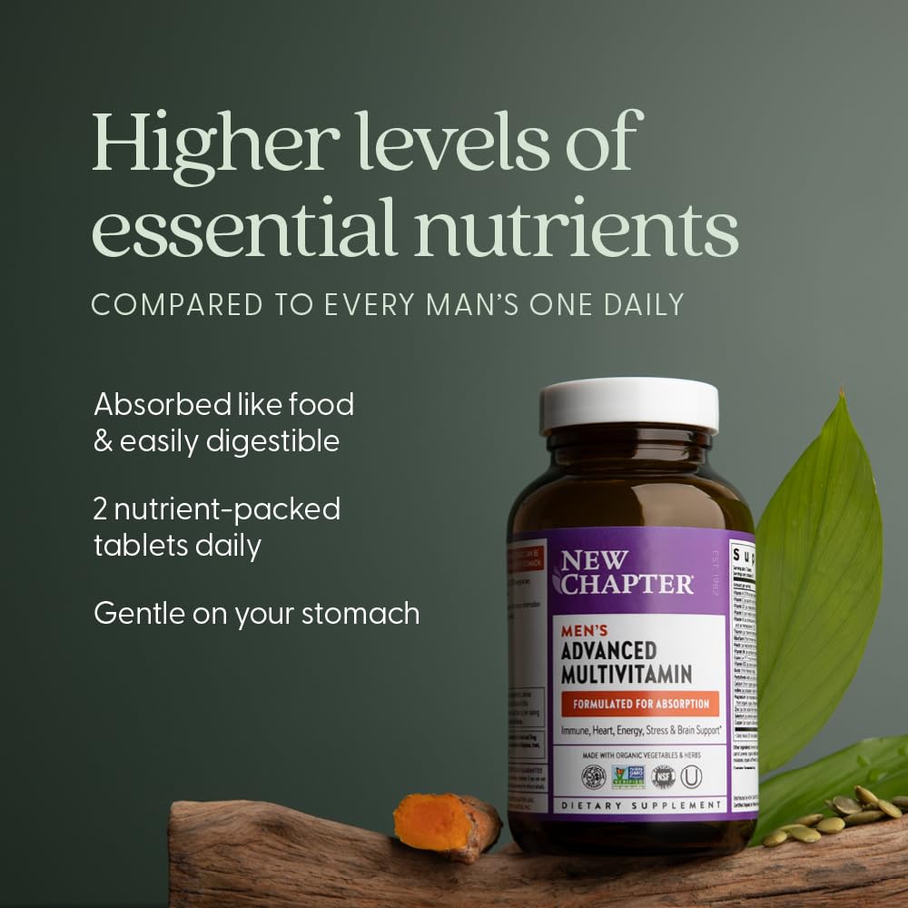 Label detail of New Chapter Men's Multivitamin emphasizing organic and non-GMO verification