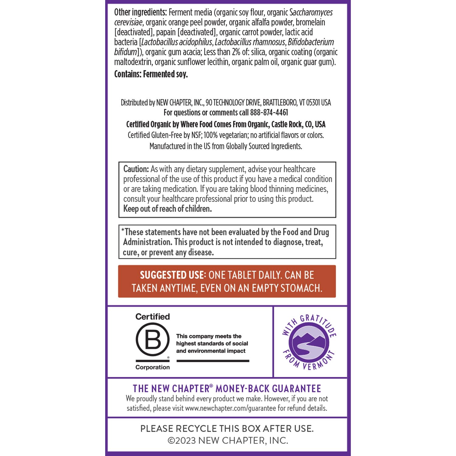 New Chapter Men's Multivitamin digestibility note demonstrates ginger and chamomile aiding stomach comfort.