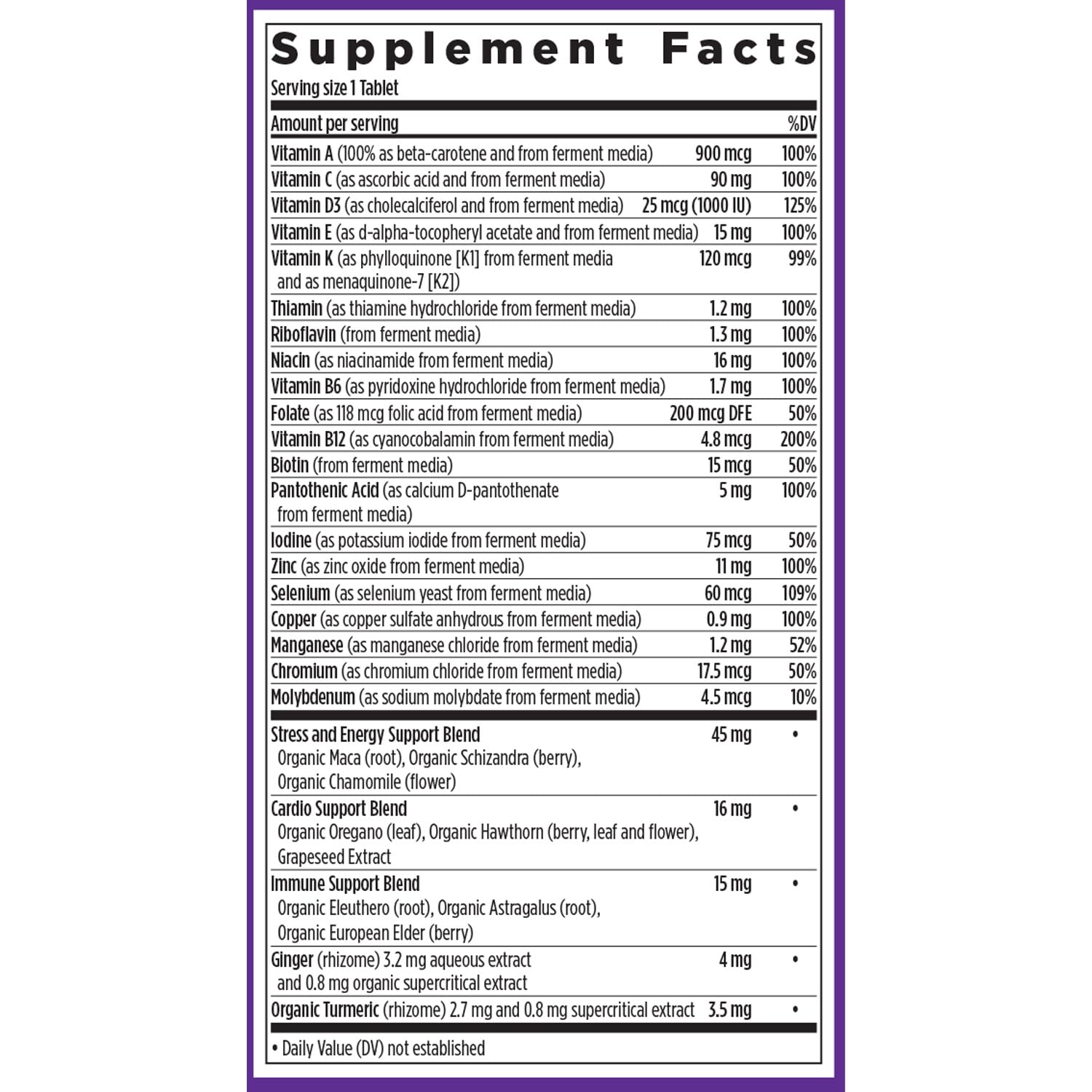 New Chapter Men's Multivitamin organic vegetables and herbs badge underscores quality and non-GMO status.