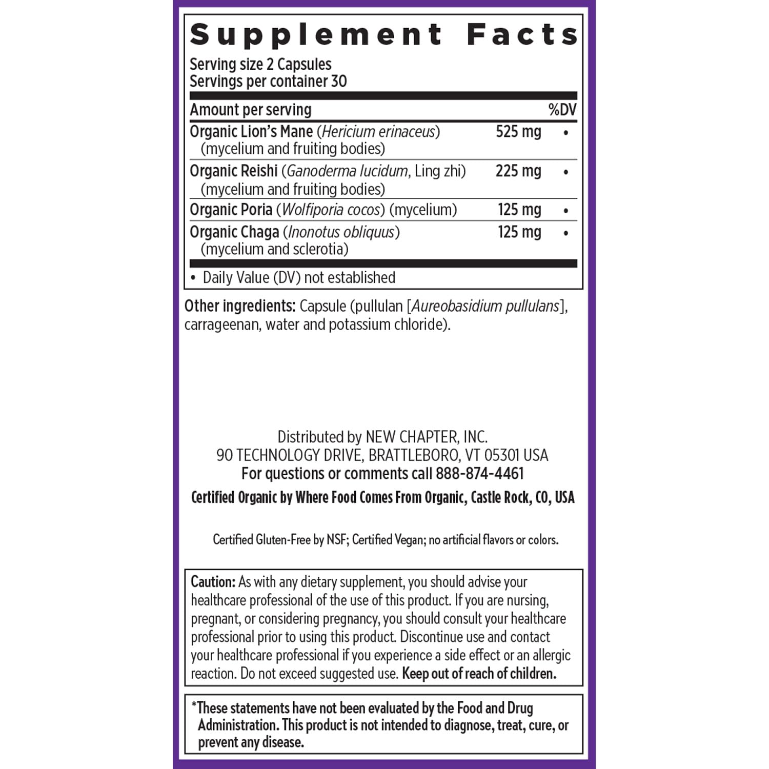 New Chapter Mind Shield ingredients label highlighting organic, non-GMO sources