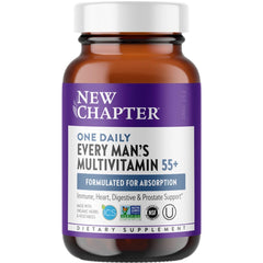 New Chapter multivitamin for men 50 plus bottle with capsules promoting daily wellness.