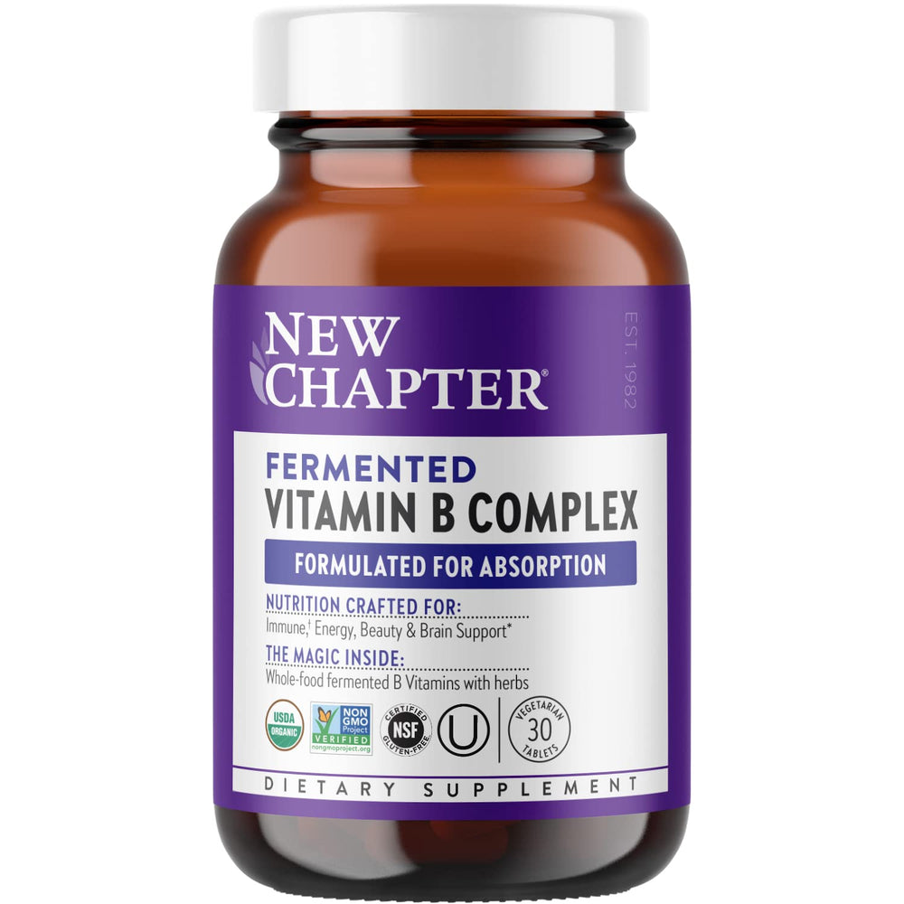 New Chapter bottle with seal showcases fermented B complex for daily support.