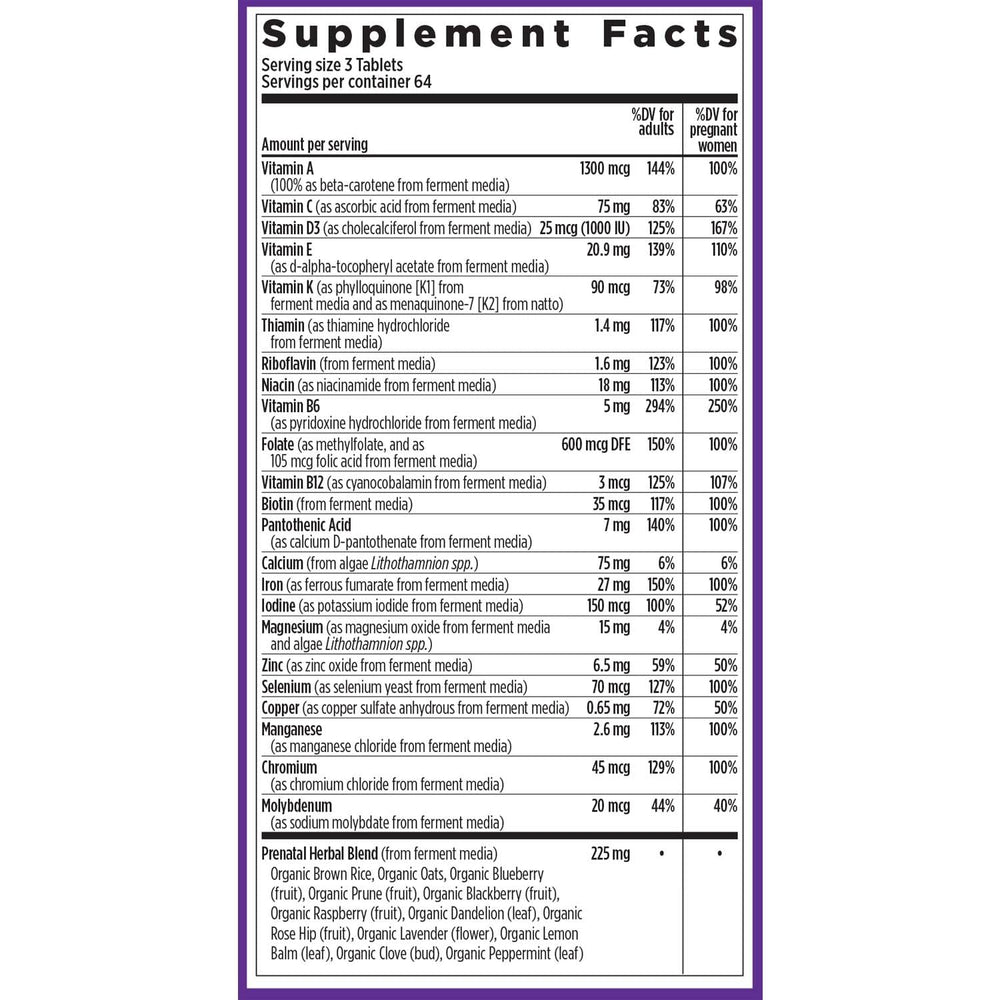 New Chapter Perfect Prenatal organic vegetables closeup underscores organic whole-food ingredients