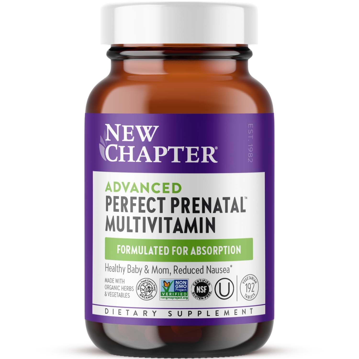 New Chapter Perfect Prenatal packshot shows a complete vitamin blend for mom and baby support