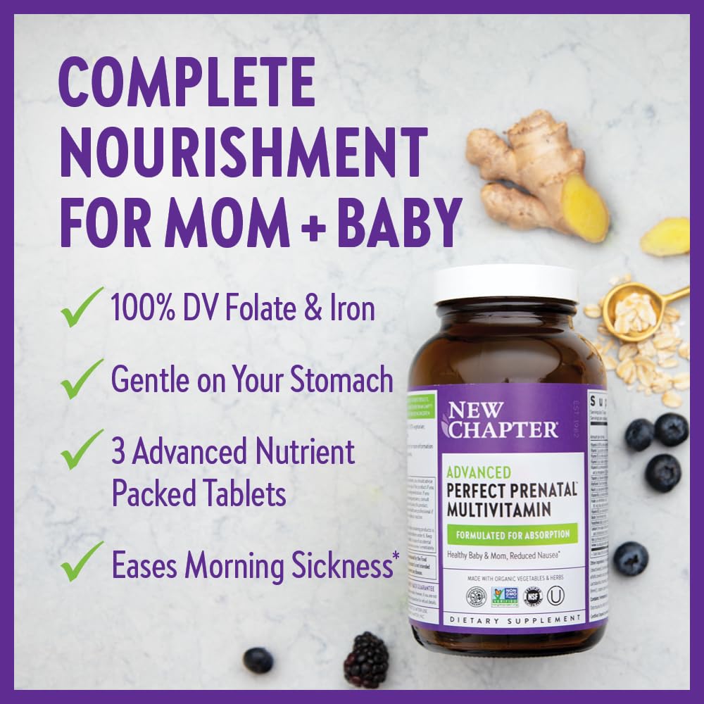New Chapter Perfect Prenatal tablets closeup emphasizes the pill form and formulation