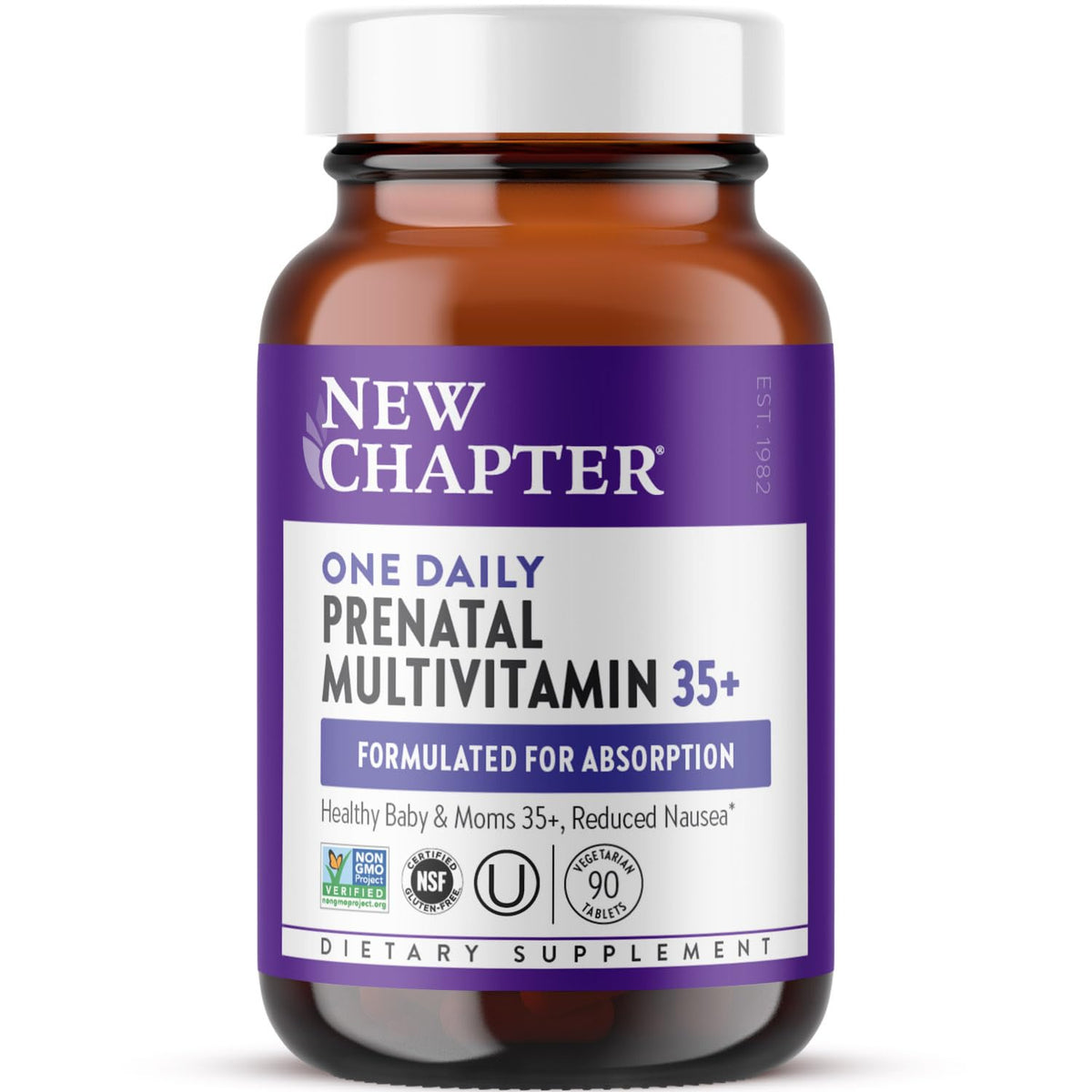 New Chapter Prenatal 35+ bottle front—easy one-daily dose for busy mornings.