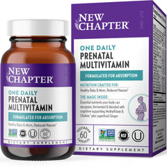 New Chapter Prenatal bottle with capsules for gentle, easy daily nourishment.
