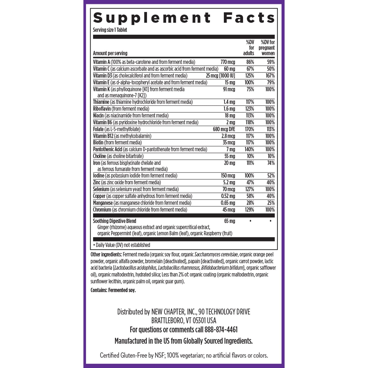 New Chapter Prenatal iron content highlight for gentler digestion.