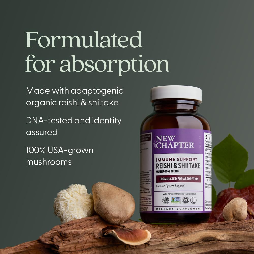 New Chapter Shiitake mushrooms shown as part of the full-spectrum blend.