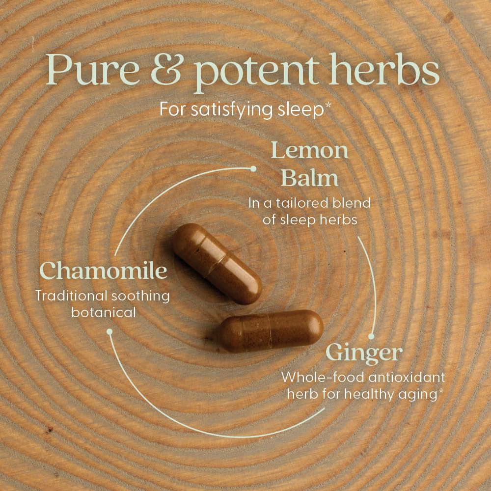 Capsule close-up from Zyflamend Nighttime shows vegetarian sleep support formula.
