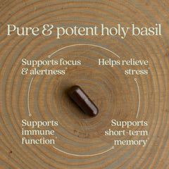 New Chapter Holy Basil Force capsule closeup illustrating rapid absorption design.