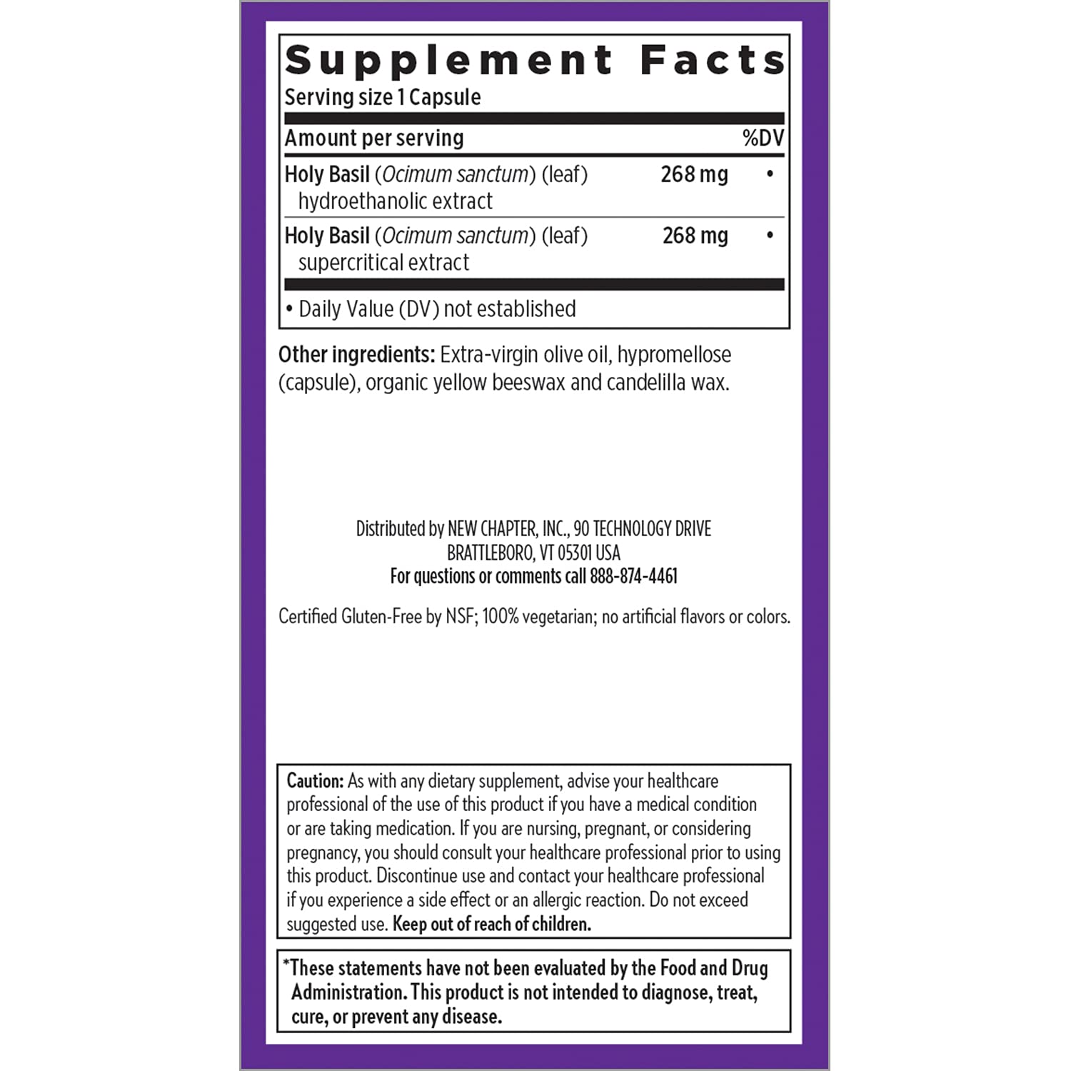 Non-GMO seal on New Chapter Holy Basil Force bottle.
