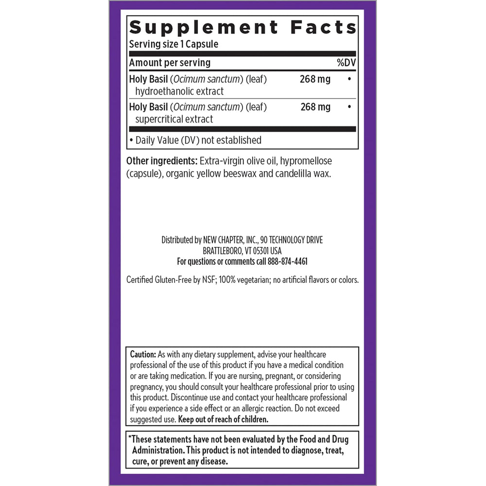 Non-GMO seal on New Chapter Holy Basil Force bottle.