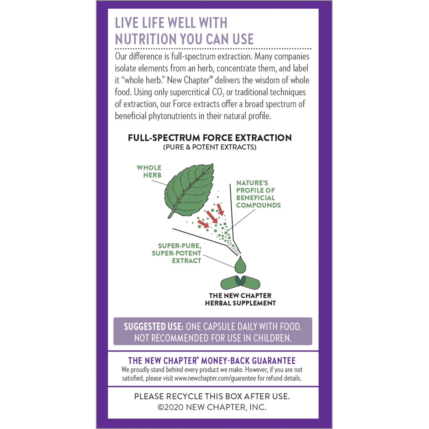 Vegetarian-friendly icon reflected on the New Chapter Holy Basil Force packaging.