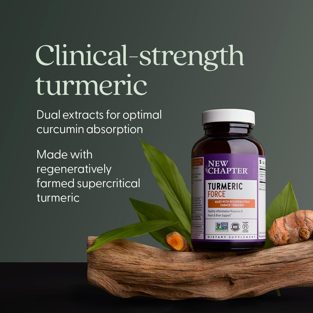 New Chapter Turmeric Force dispensing capsule illustrating easy daily intake