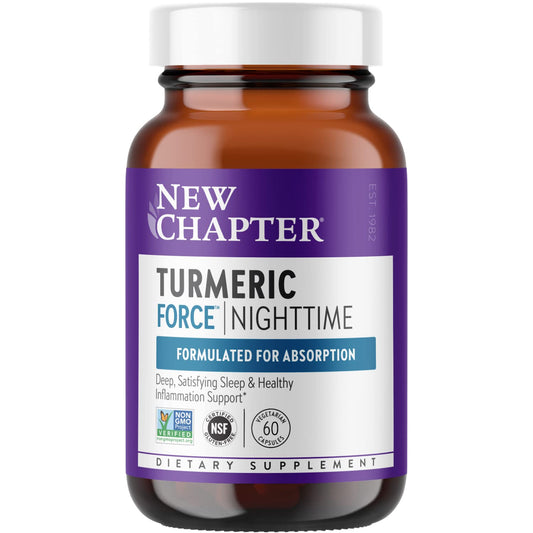 New Chapter Turmeric Force Nighttime bottle offers non-drowsy sleep support.