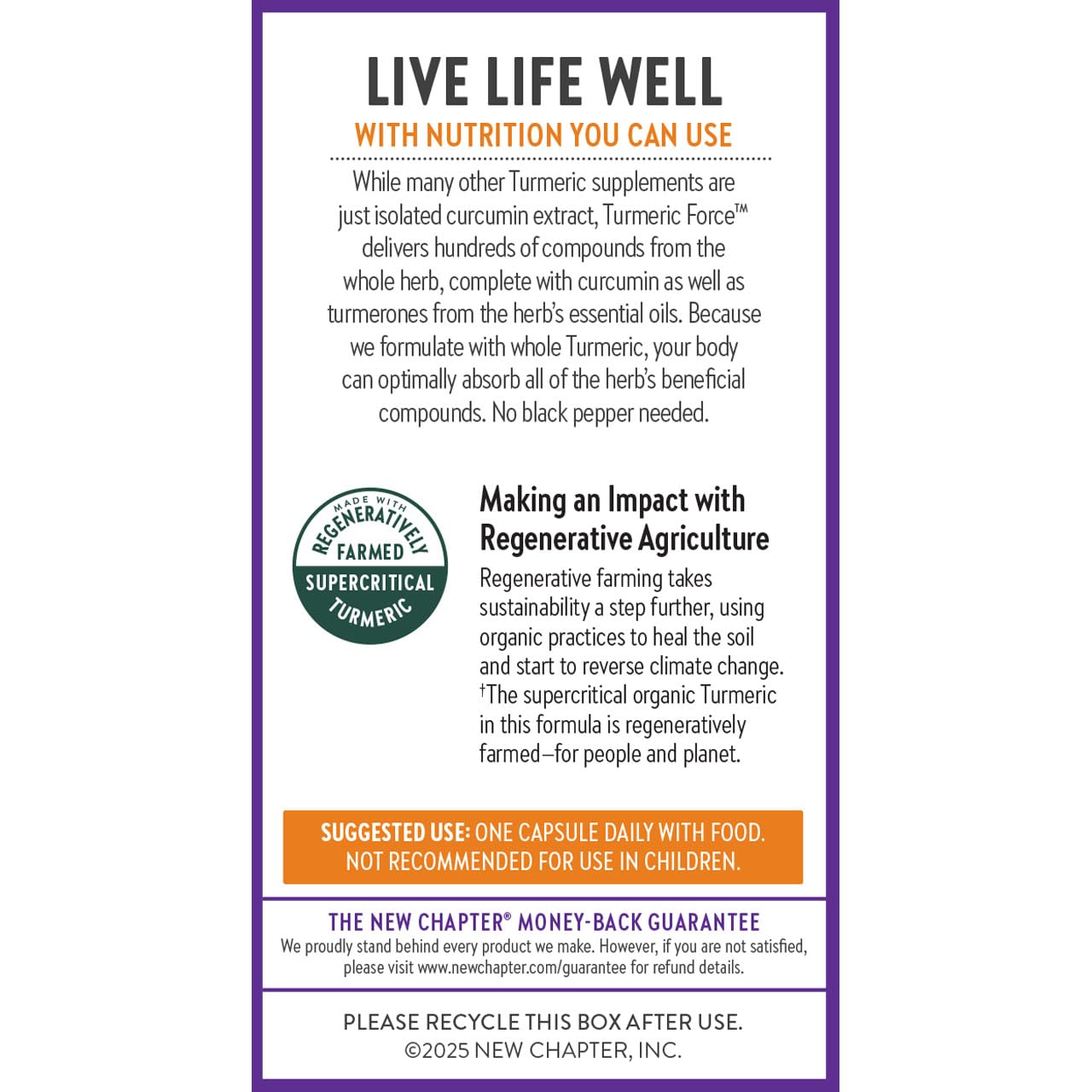 New Chapter Turmeric Force vegetarian capsule suitable for plant-based diets.