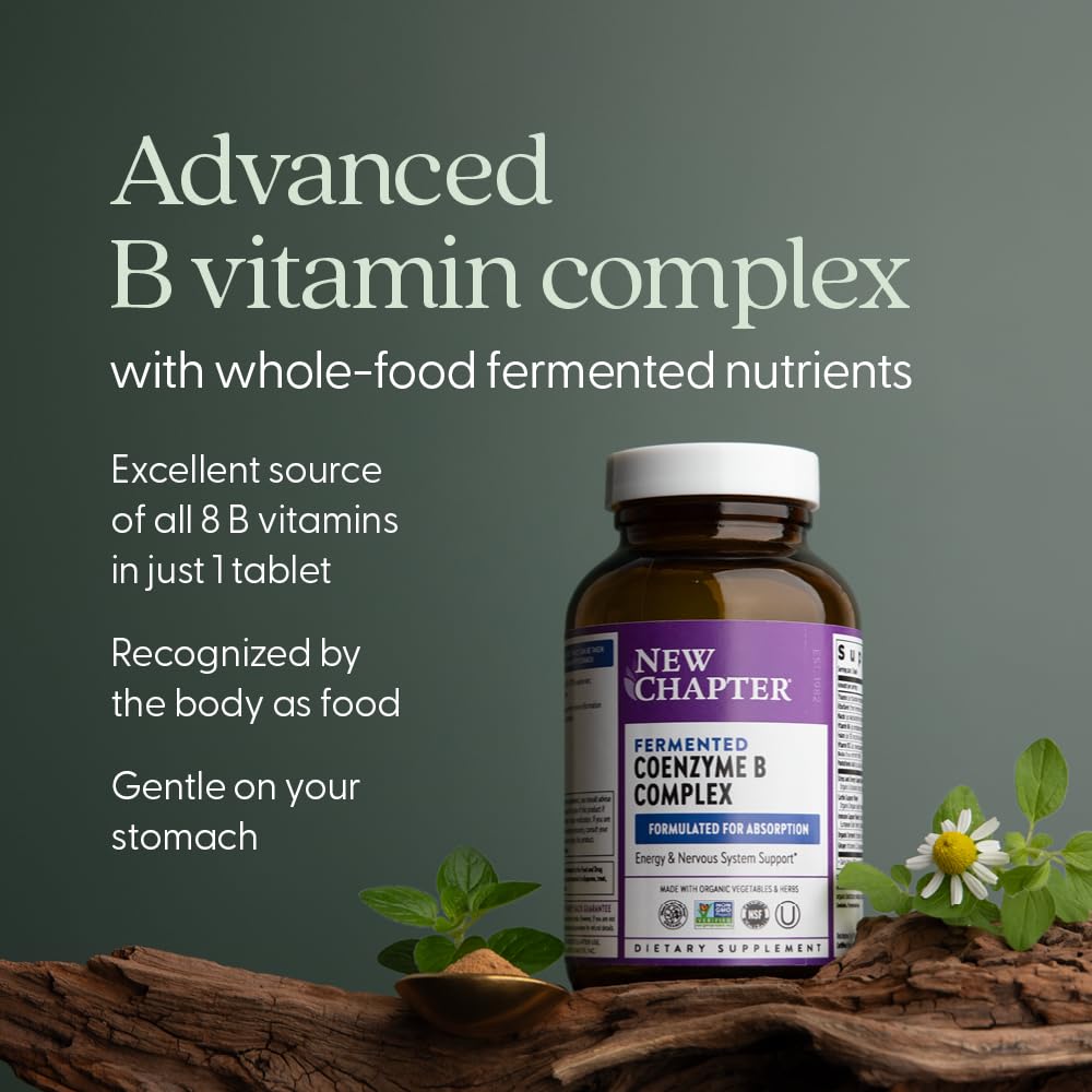 New Chapter Vitamin B Complex close-up illustrating B12, B6 and Biotin content.