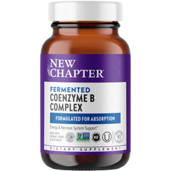 New Chapter Vitamin B Complex bottle showing fermentation process for enhanced digestibility.