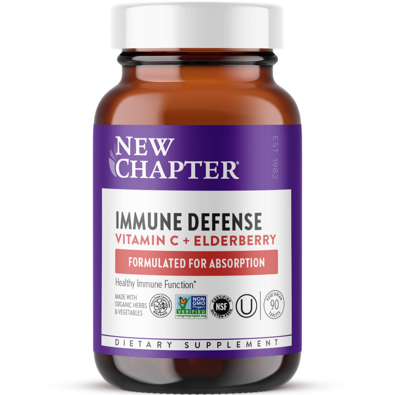New Chapter Vitamin C Immune Defense bottle shown for daily immune support.
