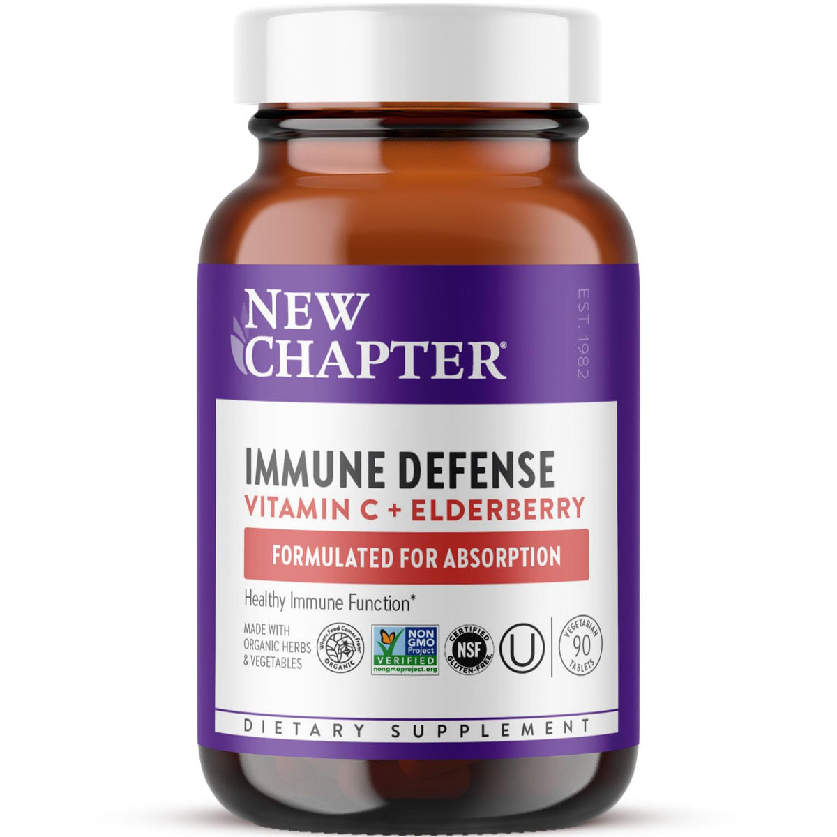 New Chapter Vitamin C Immune Defense bottle shown for daily immune support.