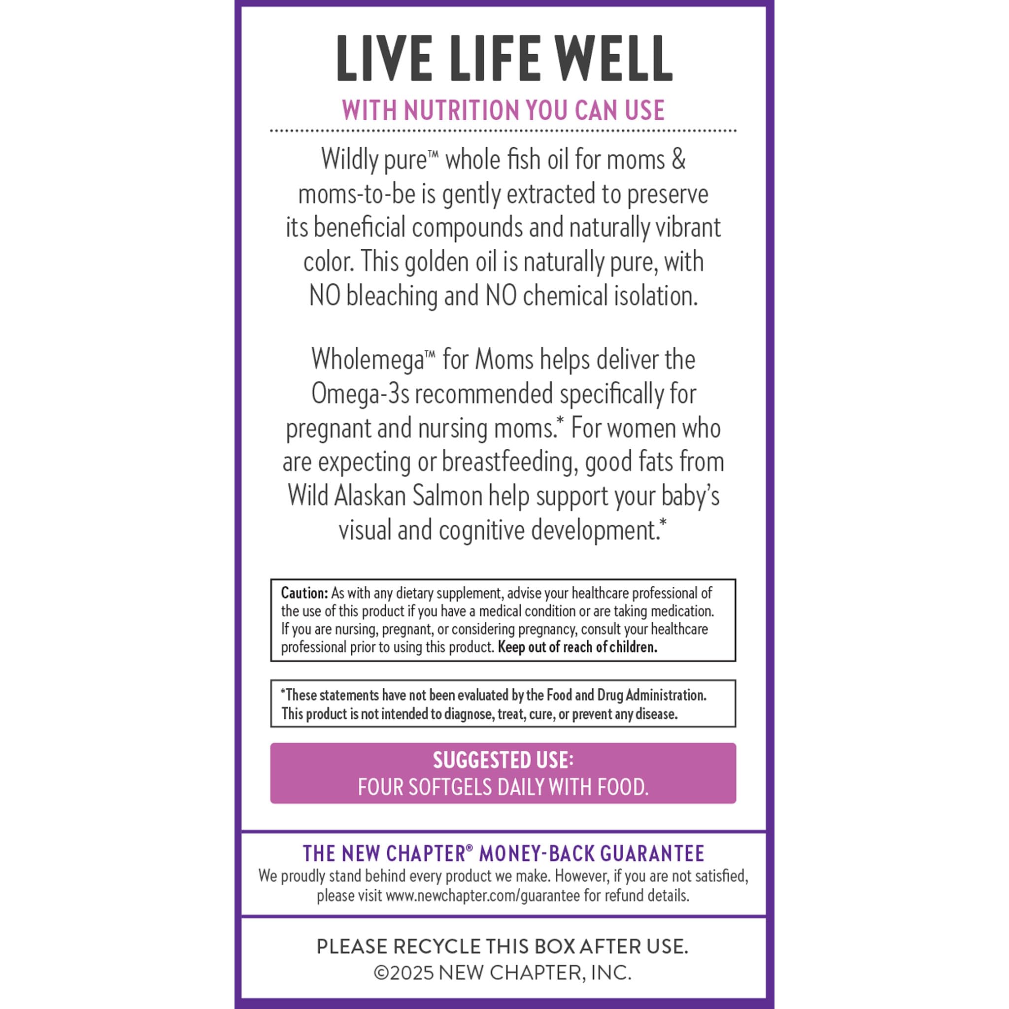 New Chapter Wholemega for Moms prenatal and postnatal wellness visuals.