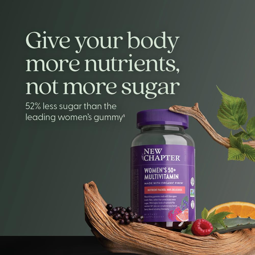 Graphic shows 52% less sugar in New Chapter gummies