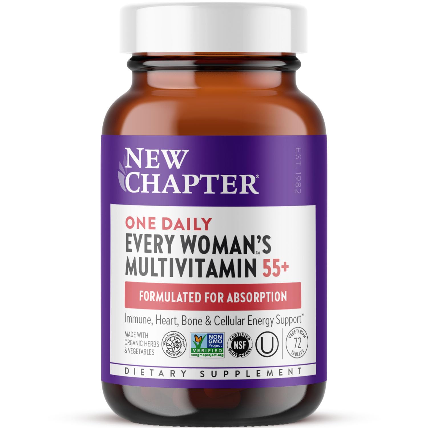New Chapter Women’s 55+ one-daily multivitamin bottle supports gentle daily immune health and energy